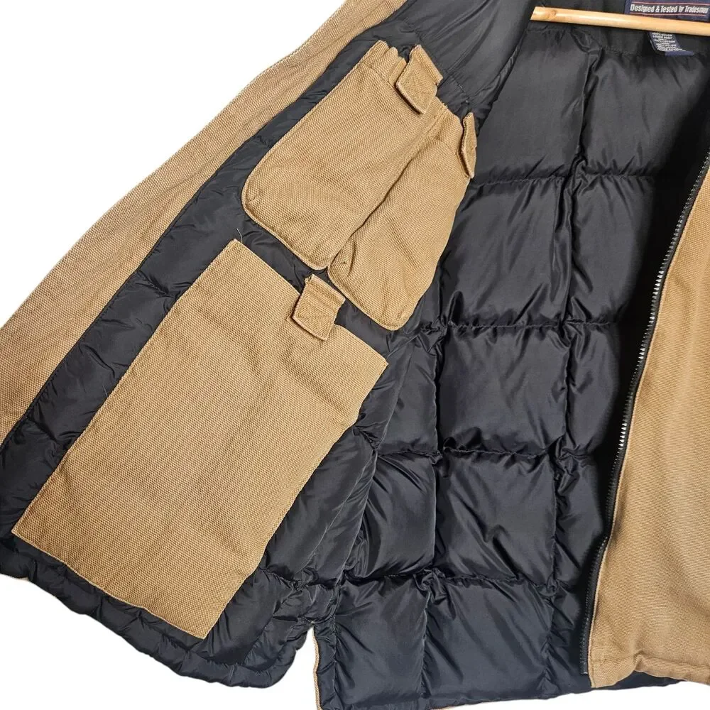 DULUTH TRADING Canvas Work Vest Men's Large Goose Down Insulated Utility Rugged